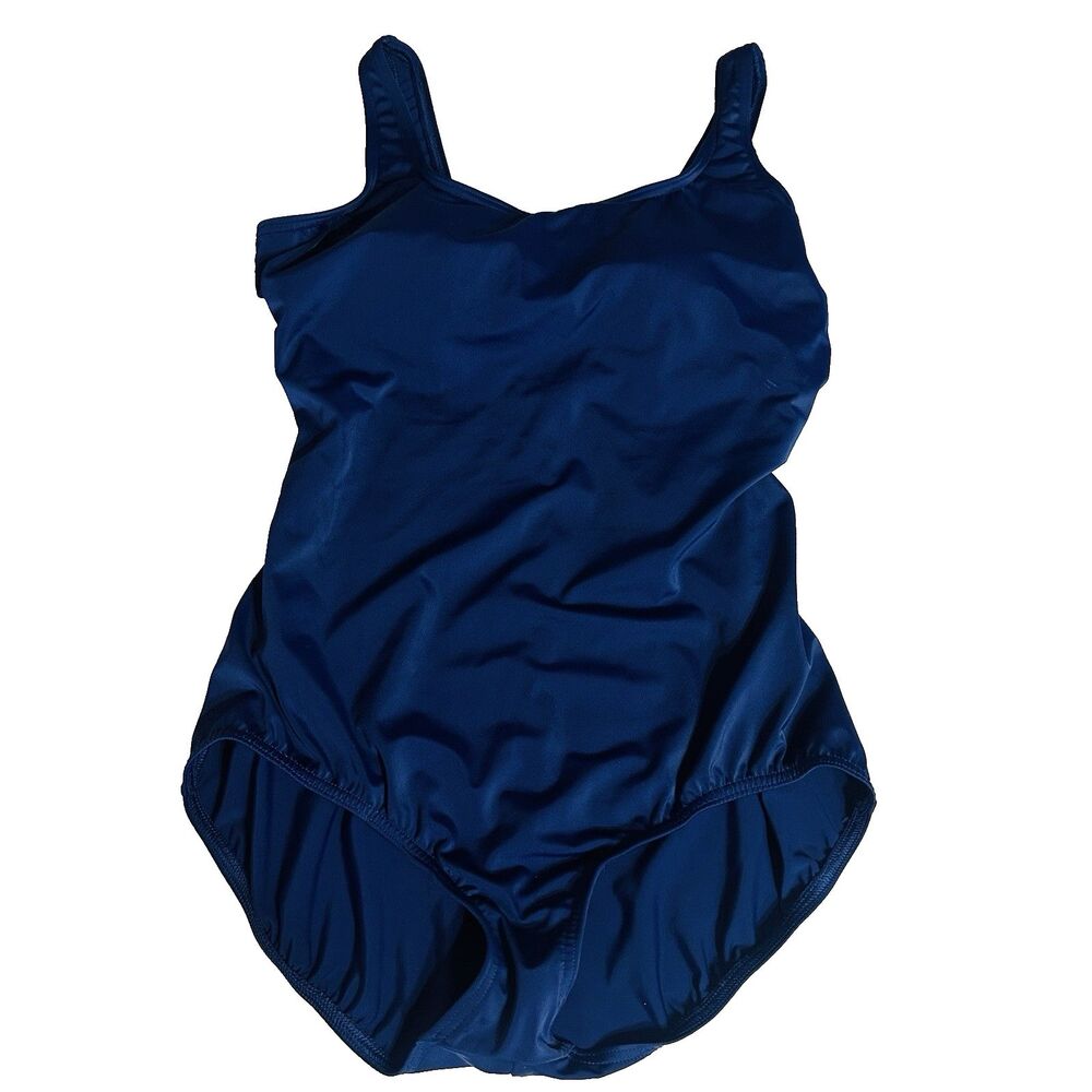 Lands' End NW Navy Blue Scoop Neck One Piece Chlorine Resist Swimsuit Size 16 L